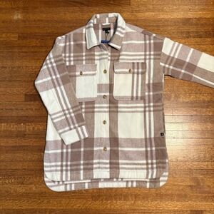 Banana Republic Womens Plaid Shirt Jacket Shacket Beige White L New‎
